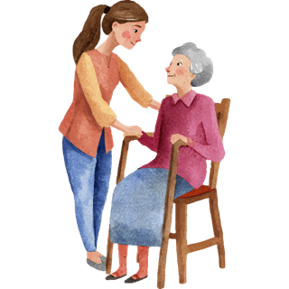 A woman caring for an elderly person